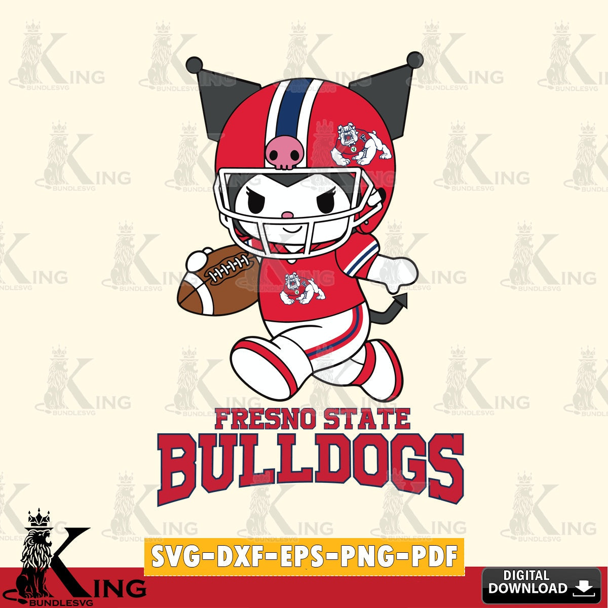 Fresno State Bulldogs Kuromi Football Run SVG file, Cricut, Cut file  , Digital Download , Instant Download, Sanrio svg, Clipart