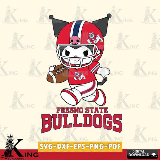Fresno State Bulldogs Kuromi Football Run SVG file, Cricut, Cut file  , Digital Download , Instant Download, Sanrio svg, Clipart