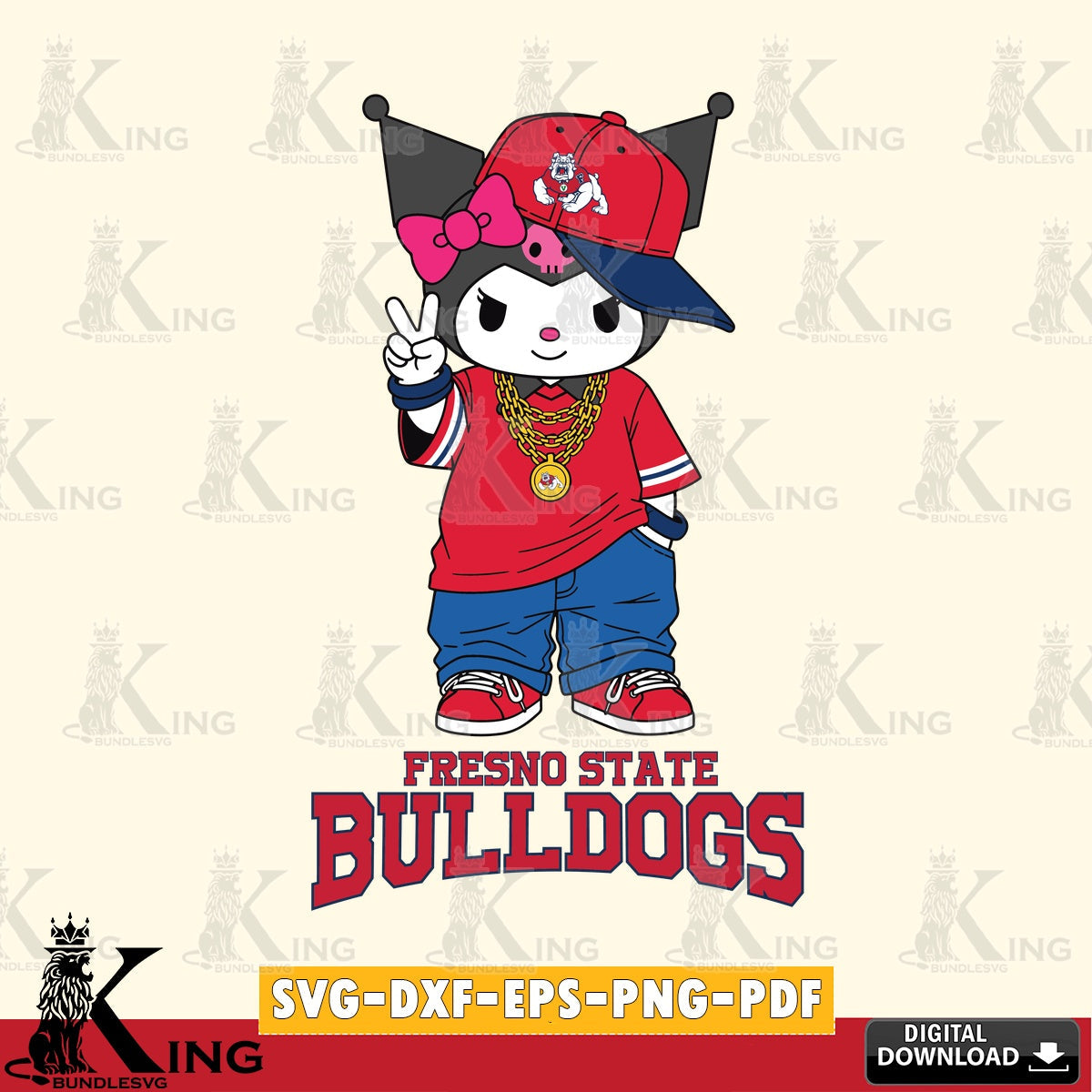 Fresno State Bulldogs Kuromi Streetwear Style SVG file, Cricut, Cut file  , Digital Download , Instant Download, Sanrio svg, Clipart