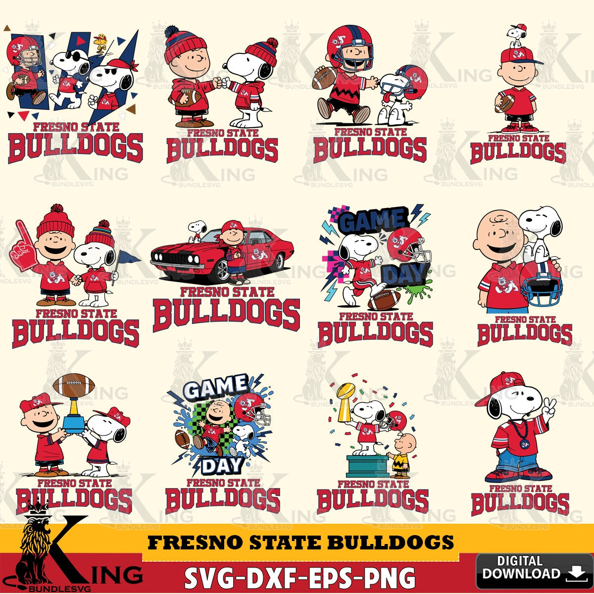 Fresno State Bulldogs Peanuts Football NCAA Bundle SVG, Cricut, Cut file  , Digital Download , Instant Download, Peanuts svg, NCAA svg, Football svg, Sport svg