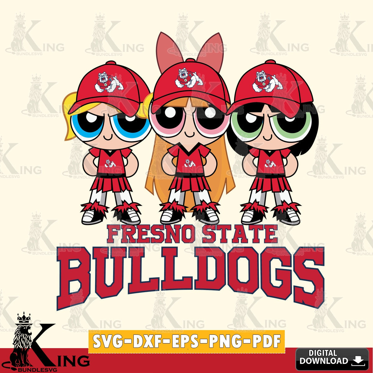 Vector design showing Fresno State Bulldogs PowerPuff Girls Football, digital file for silhouette cameo and cricut projects