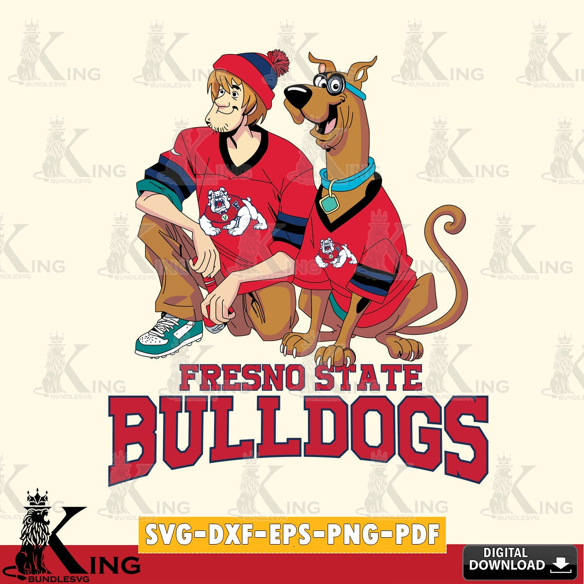 Eye-catching graphic of Fresno State Bulldogs Shaggy and Scooby Doo football, PNG clipart for sublimation printing and graphic