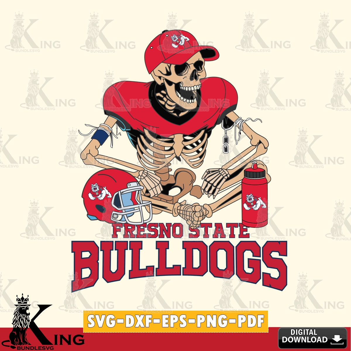 Unique artwork depicting a Fresno State Bulldogs skeleton football player as a crafting file for iron-on transfer and vinyl