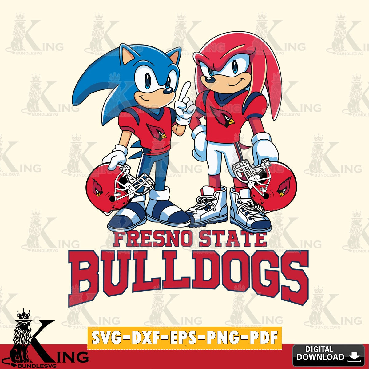 Printable art of Fresno State Bulldogs Sonic And Knuckles Football SVG cut file for personalized gifts and laser projects