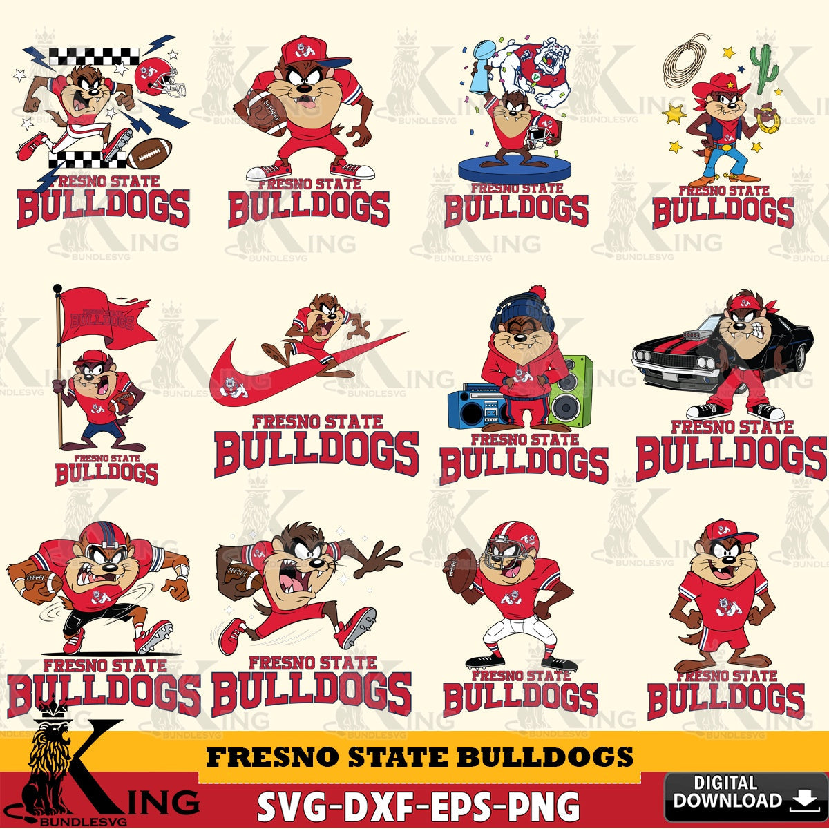 Fresno State Bulldogs Taz Football NCAA Bundle SVG file, Cut file  , Digital Download , Instant Download, Taz svg, NCAA svg