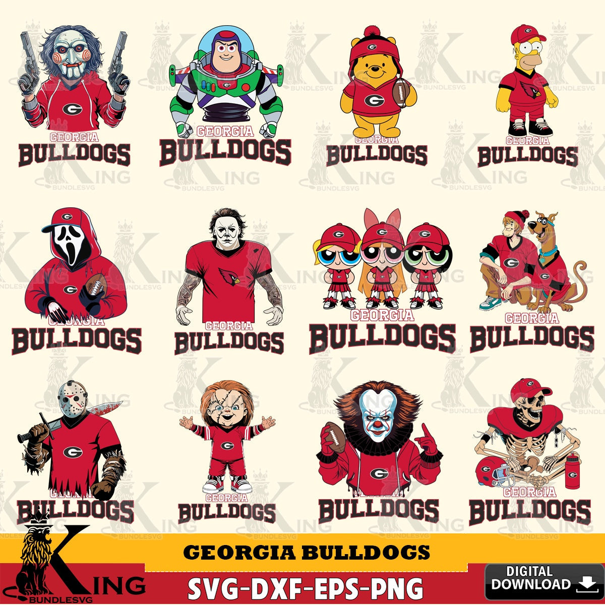 Huge collection of Georgia Bulldogs Cartoon Football NCAA Bundle for Cricut, and PNG clipart for sublimation printing and graphic