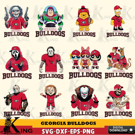 Huge collection of Georgia Bulldogs Cartoon Football NCAA Bundle for Cricut, and PNG clipart for sublimation printing and graphic