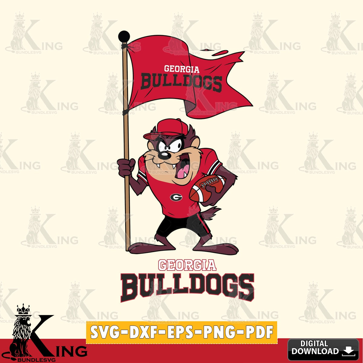 Georgia Bulldogs Football Taz Flag Art SVG file, Cut file  , Digital Download , Instant Download, Taz svg, NCAA svg