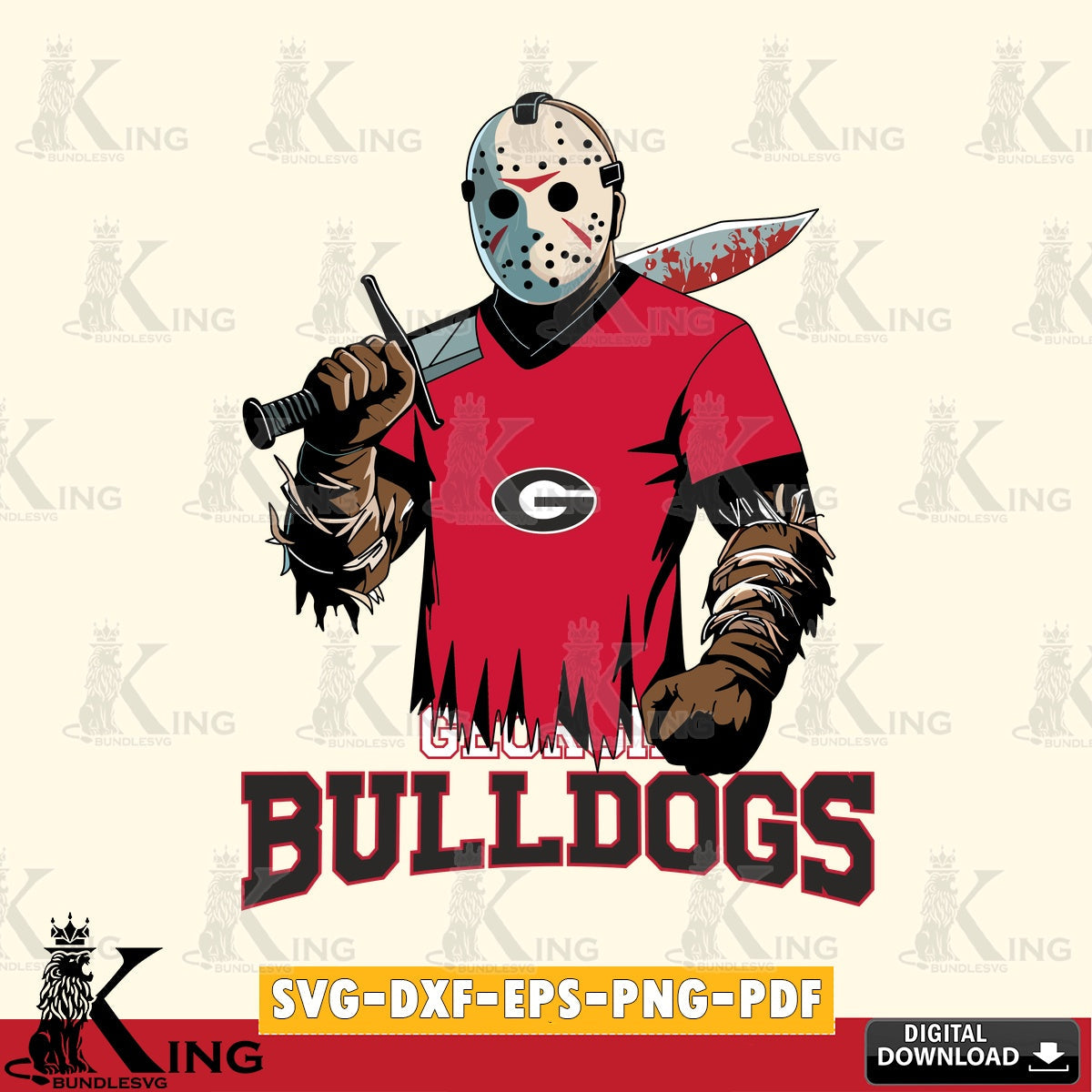 Detailed illustration of Georgia Bulldogs Jason Voorhees Football, crafting file for iron-on transfer and vinyl decals