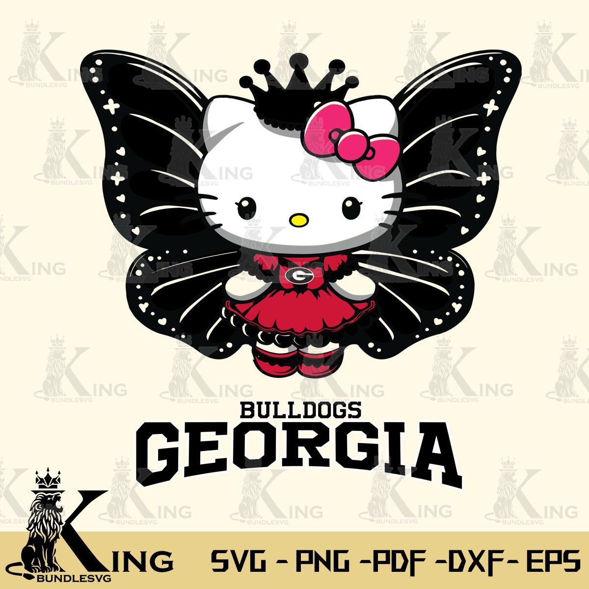 Georgia Bulldogs Kitty Wings & Flowers Svg Eps Dxf Png File, Digital Download