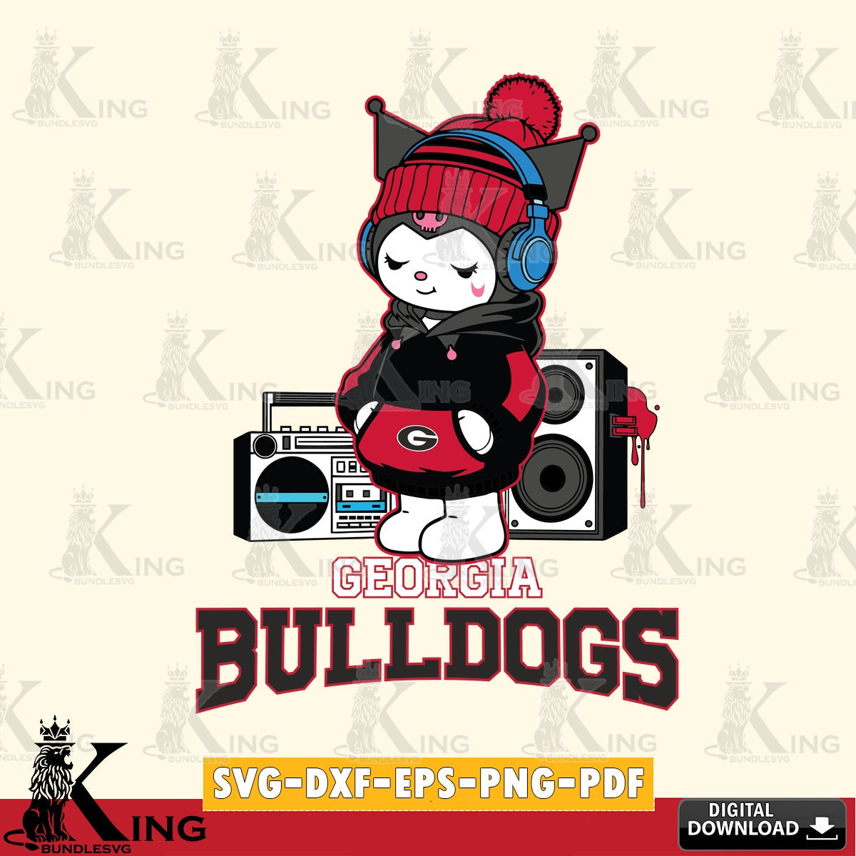 Georgia Bulldogs Kuromi Football Music SVG file, Cricut, Cut file  , Digital Download , Instant Download, Sanrio svg, Clipart