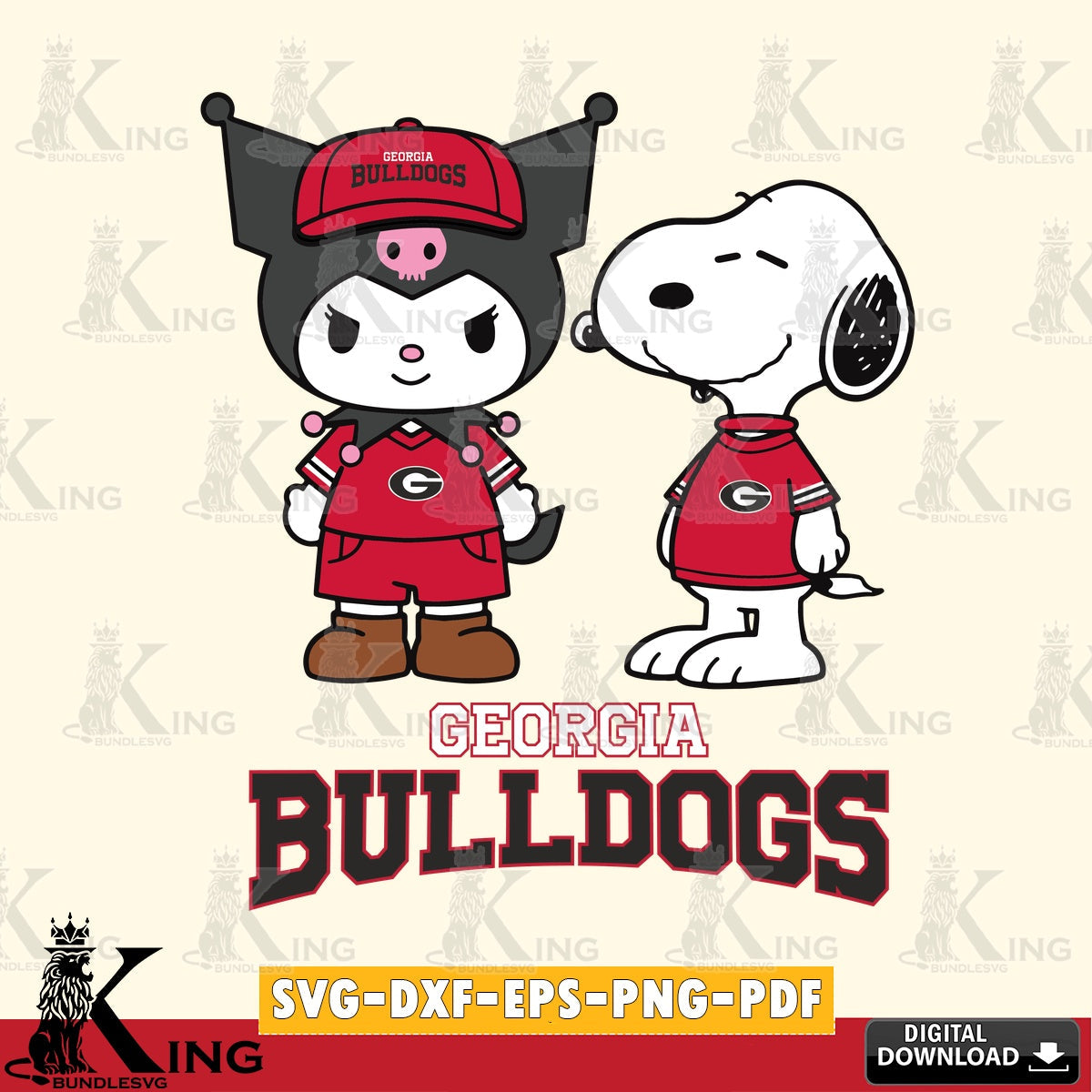 Georgia Bulldogs Kuromi Snoopy Football SVG file, Cricut, Cut file  , Digital Download , Instant Download, Sanrio svg, Clipart