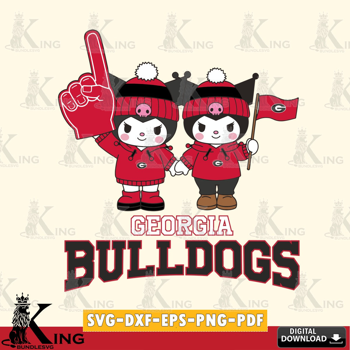 Georgia Bulldogs Kuromi rugby Fan SVG file, Cricut, Cut file  , Digital Download , Instant Download, Sanrio svg, Clipart