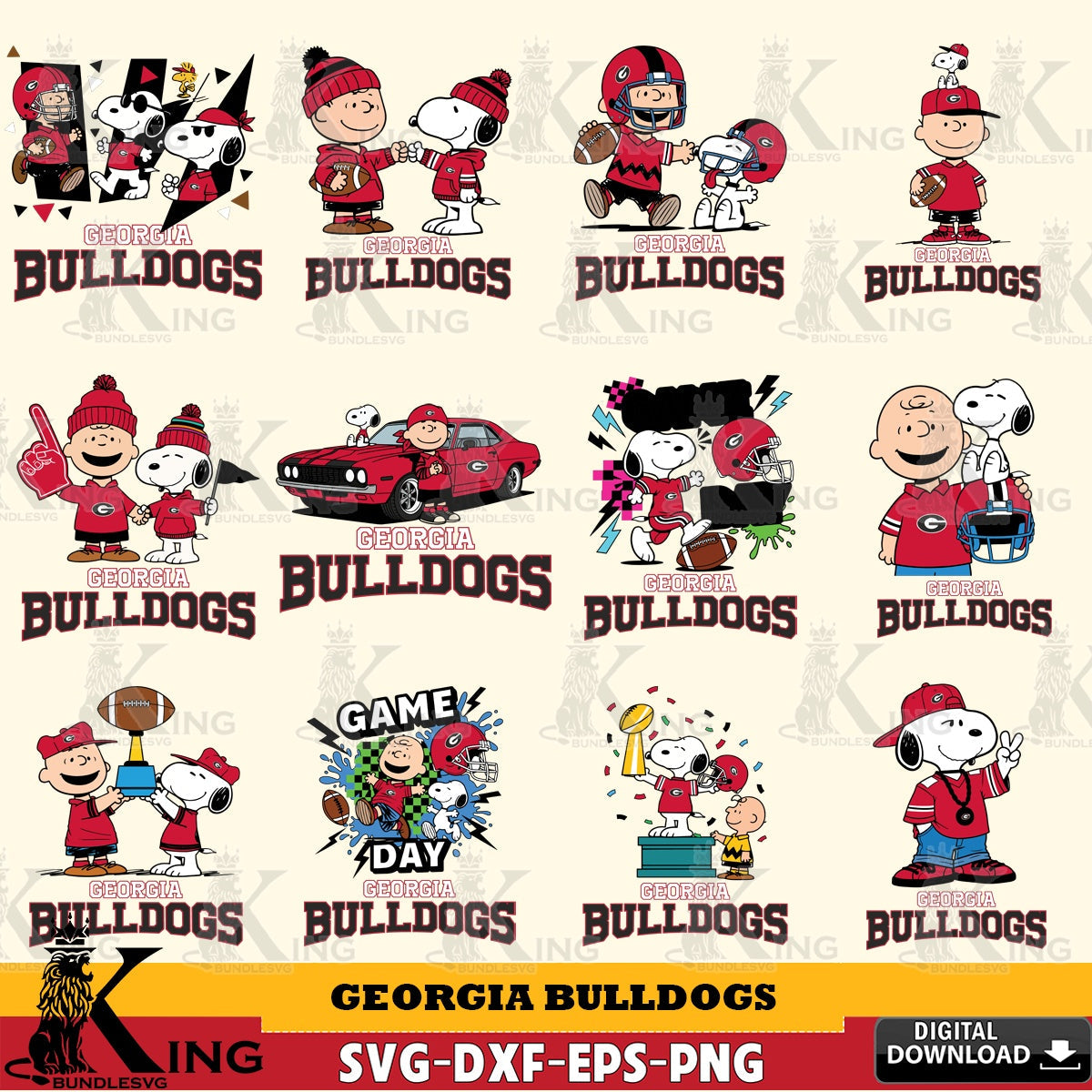 Georgia Bulldogs Peanuts Football NCAA Bundle SVG, Cricut, Cut file  , Digital Download , Instant Download, Peanuts svg, NCAA svg, Football svg, Sport svg