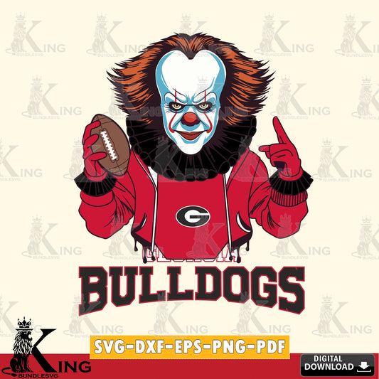 Modern graphic depicting a Georgia Bulldogs Pennywise football player, vector art for engraving, cutting, and printing.