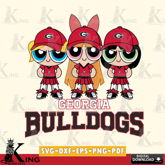 High-quality graphic of Georgia Bulldogs PowerPuff Girls Football, a digital download for Cricut Maker and paper crafts