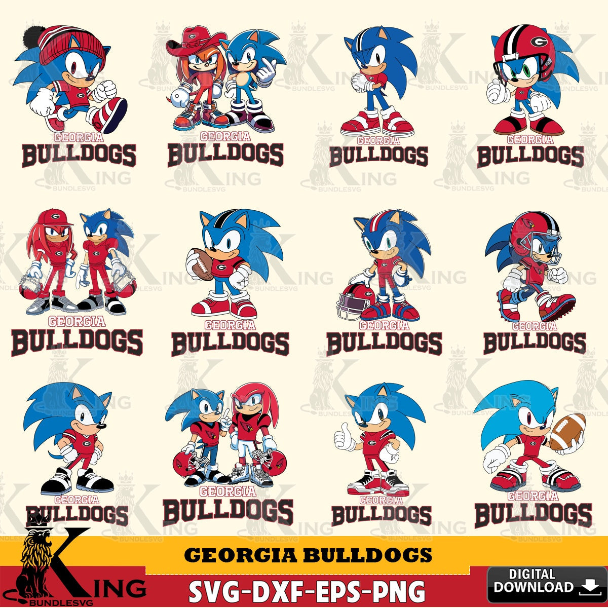 Huge collection of Georgia Bulldogs Sonic & Knuckles NCAA Football Bundle versatile clip art for stickers, decals, and mugs