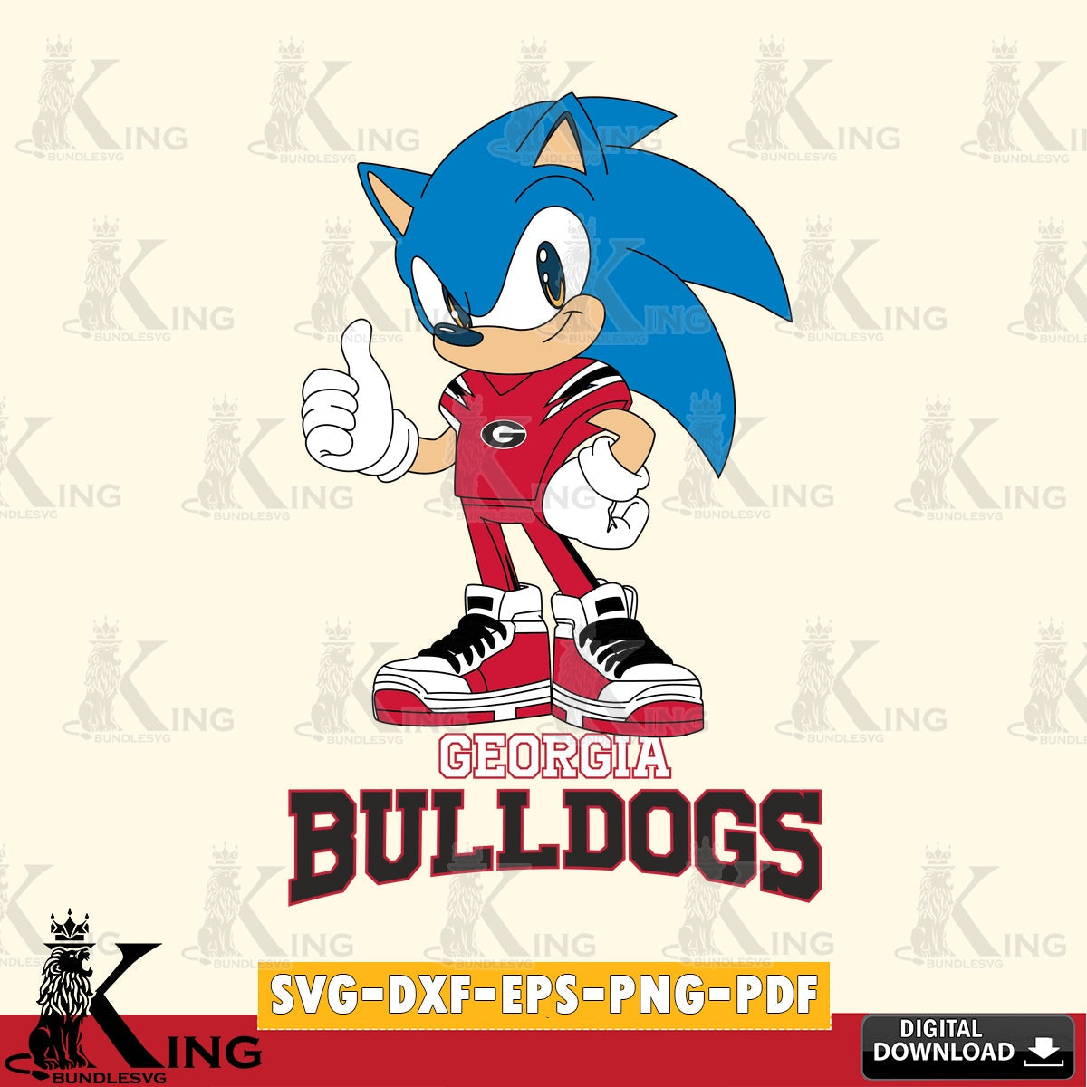 Modern graphic depicting a Georgia Bulldogs Sonic Like Football, vector art for engraving, cutting, and printing