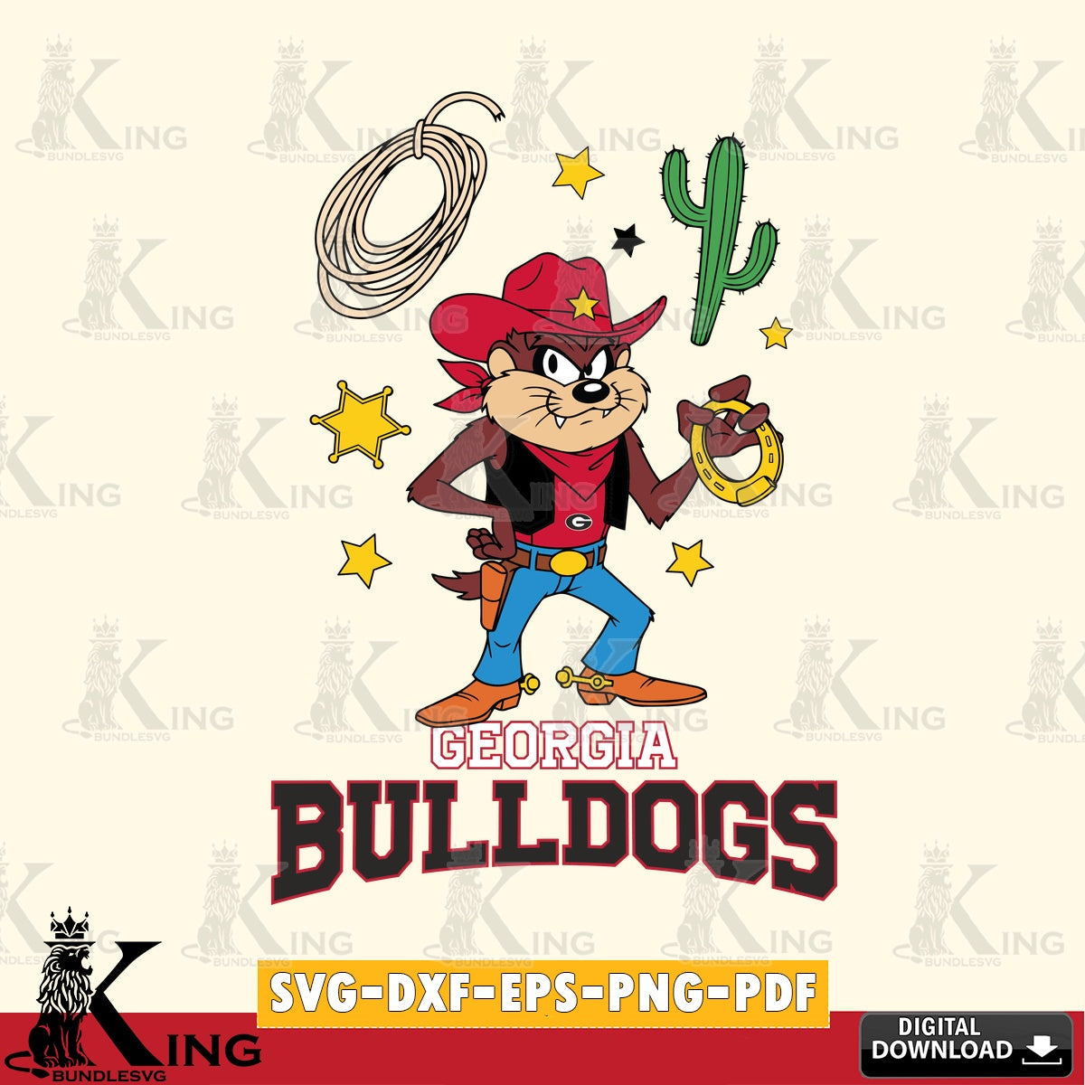 Georgia Bulldogs Taz Cowboy Western SVG file, Cut file  , Digital Download , Instant Download, Taz svg, NCAA svg