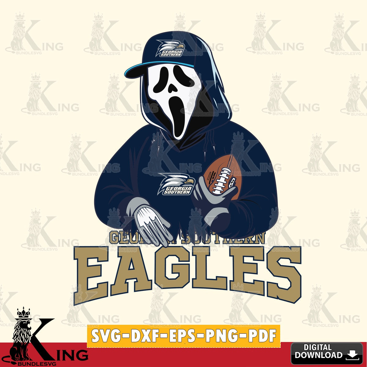High-quality graphic of Georgia Southern Eagles Ghostface Scream football player, a digital clipart compatible with laser
