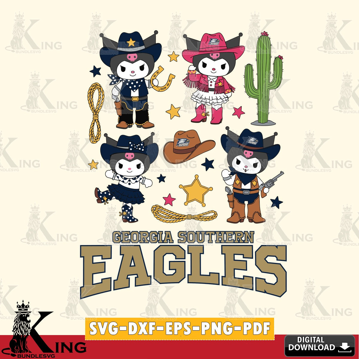 Georgia Southern Eagles Kuromi Cowboy Western SVG file, Cricut, Cut file  , Digital Download , Instant Download, Sanrio svg, Clipart