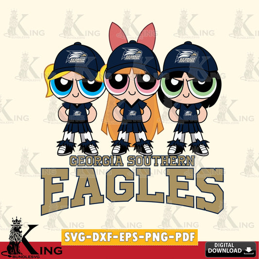 Modern graphic depicting Georgia Southern Eagles PowerPuff Girls football, digital clipart compatible with laser engraving and