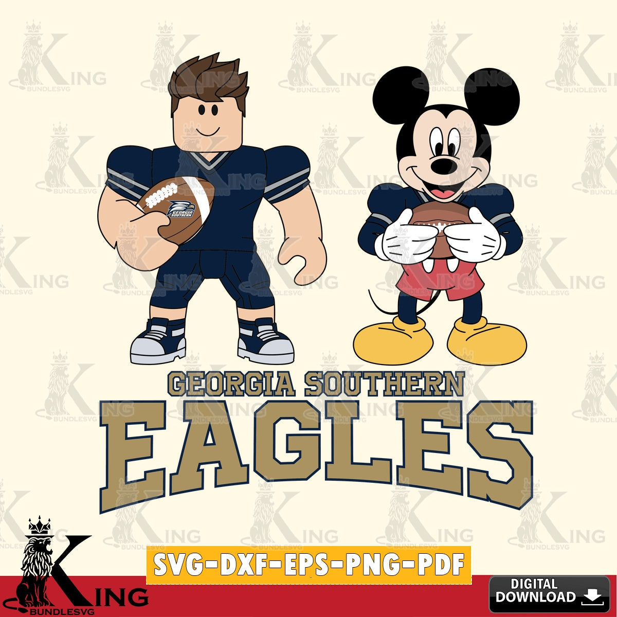 Georgia Southern Eagles Roblox & Mickey Football SVG file , NCAA Cricut,  File cut , Digital Download , PDF File