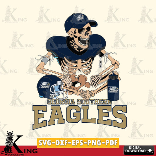 Eye-catching graphic of a Georgia Southern Eagles skeleton player football, vector illustration for POD merchandise and apparel.