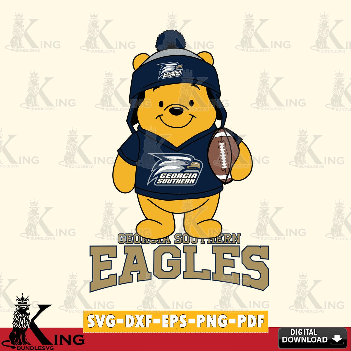 Stylish representation of Georgia Southern Eagles Winnie the Pooh player Football, a digital file for silhouette cameo and cricut