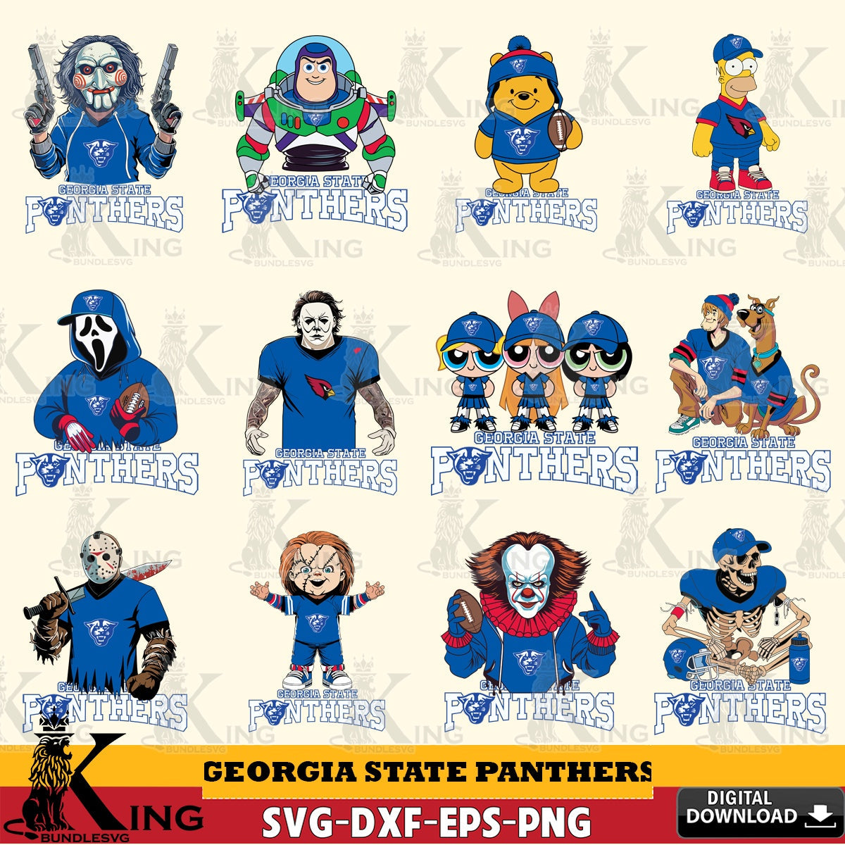Complete bundle for Georgia State Panthers Cartoon Football NCAA cut file ideal for vinyl projects and T-shirt printing