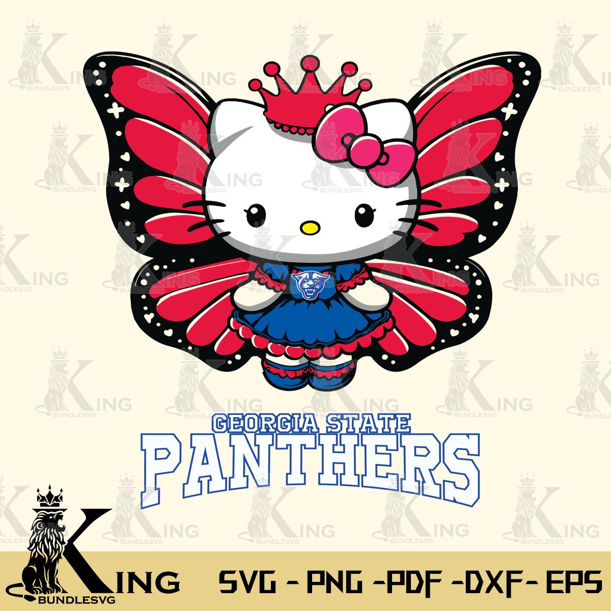 Georgia State Panthers Kitty Wings & Flowers Svg Eps Dxf Png File, Digital Download