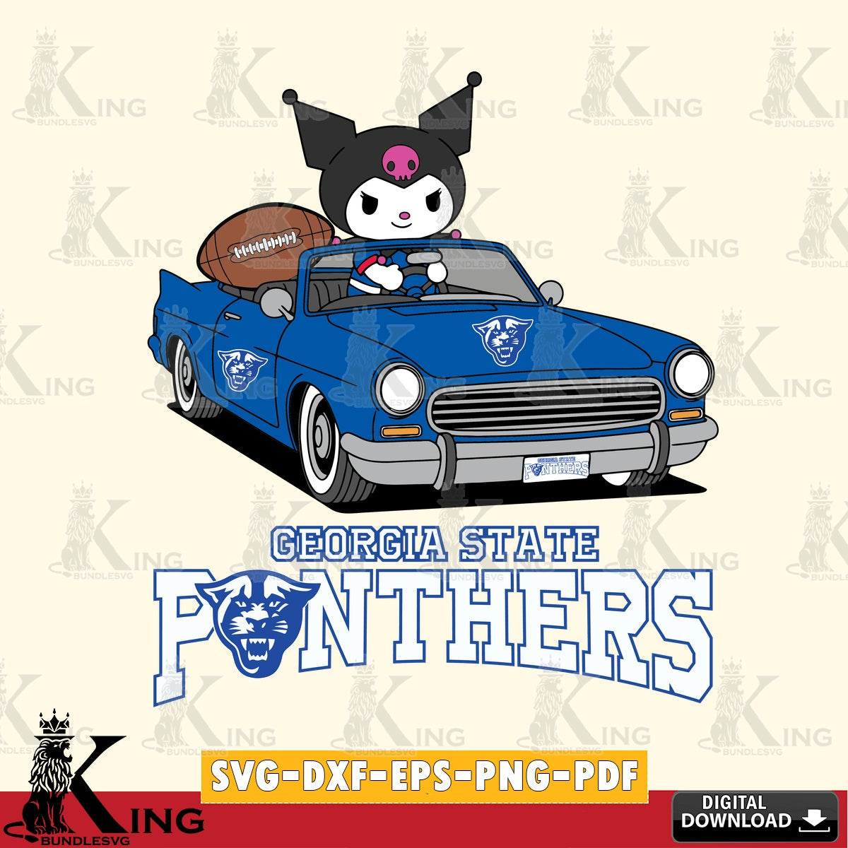 Georgia State Panthers Kuromi Car Football Game SVG file, Cricut, Cut file  , Digital Download , Instant Download, Sanrio svg, Clipart