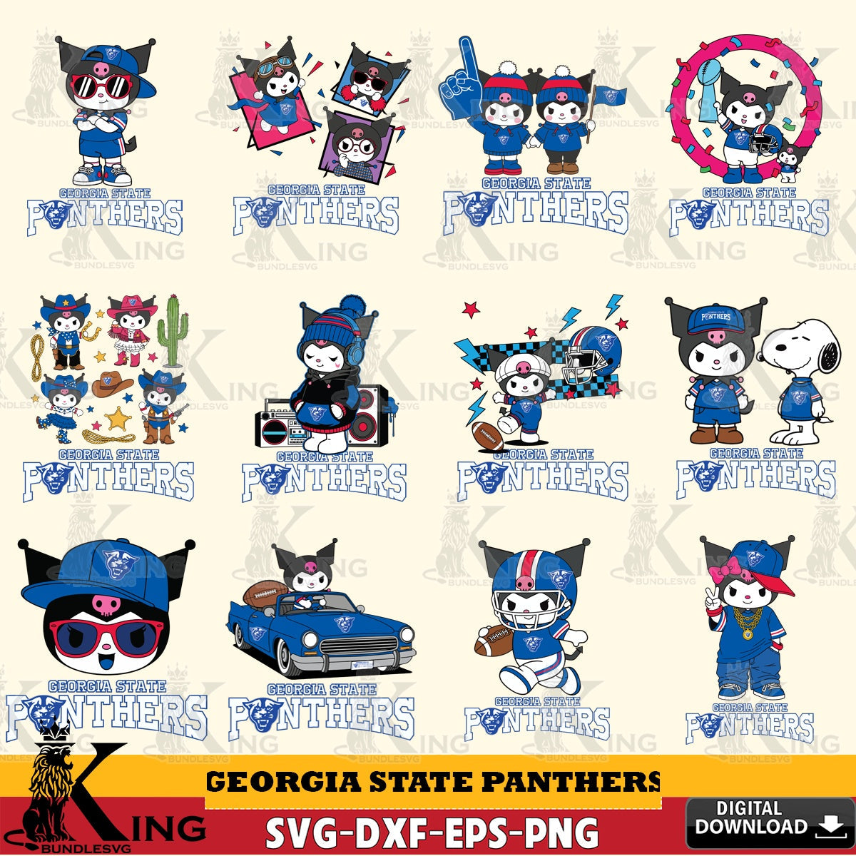 Georgia State Panthers Kuromi Football Jersey NCAA Bundle SVG file, Cricut, Cut file  , Digital Download , Instant Download, Sanrio svg, Clipart