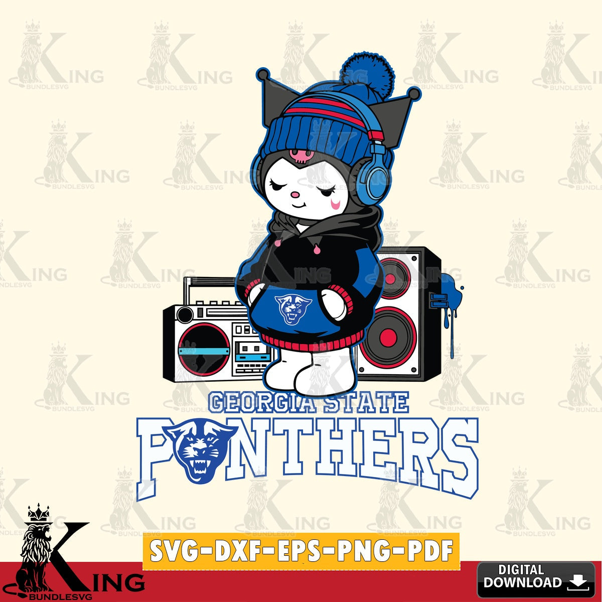 Georgia State Panthers Kuromi Football Music SVG file, Cricut, Cut file  , Digital Download , Instant Download, Sanrio svg, Clipart