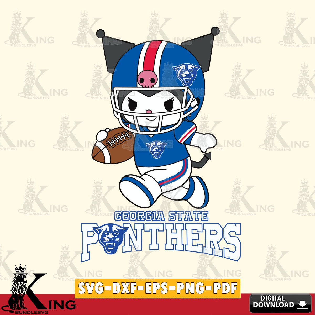 Georgia State Panthers Kuromi Football Run SVG file, Cricut, Cut file  , Digital Download , Instant Download, Sanrio svg, Clipart