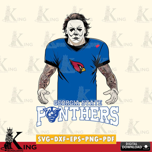 Printable art of Georgia State Panthers Michael Myers Tattoo Football, crafting file for iron-on transfer and vinyl decals