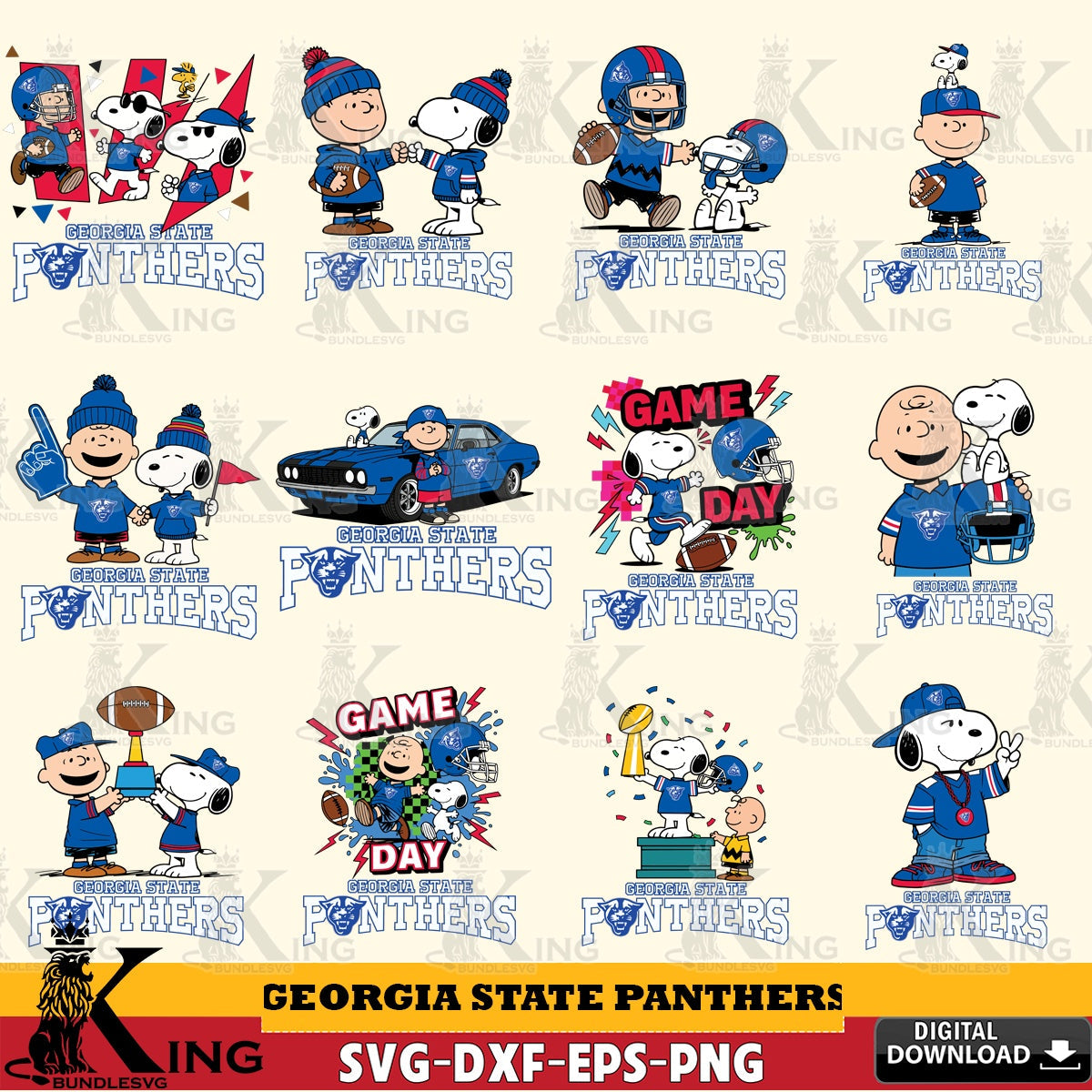 Georgia State Panthers Peanuts Football NCAA Bundle SVG, Cricut, Cut file  , Digital Download , Instant Download, Peanuts svg, NCAA svg, Football svg, Sport svg