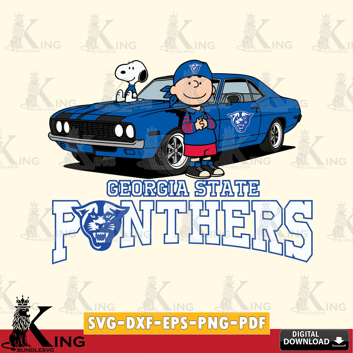 Georgia State Panthers Peanuts Muscle Car SVG, Cricut, Cut file  , Digital Download , Instant Download, Peanuts svg, NCAA svg, Football svg, Sport svg