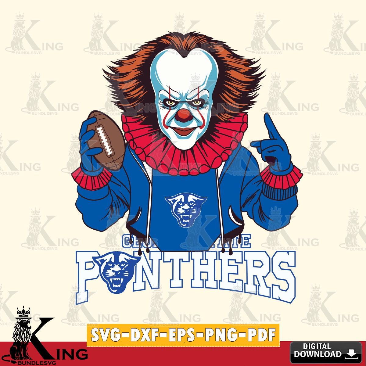 Detailed illustration of Georgia State Panthers Pennywise football player, a digital file for silhouette cameo and cricut projects