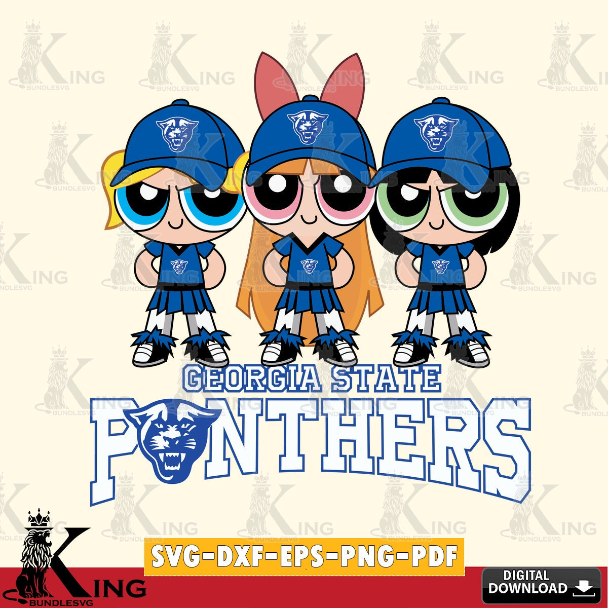 Creative design featuring Georgia State Panthers PowerPuff Girls football, a digital download for Cricut Maker and paper crafts
