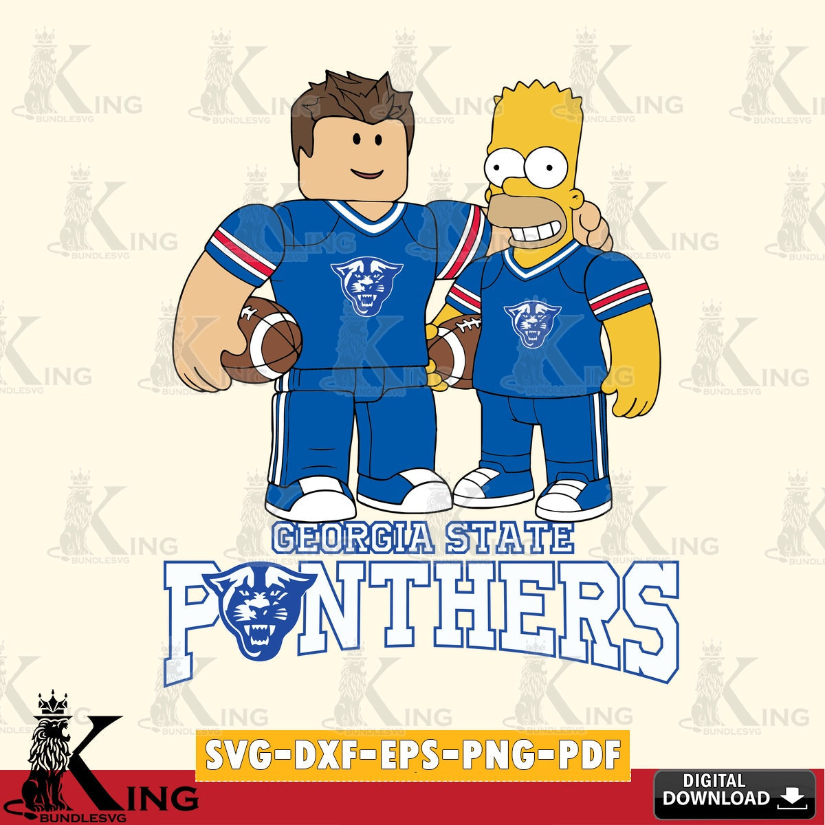 Georgia State Panthers Roblox & Homer Simpson Football SVG file , NCAA Cricut,  File cut , Digital Download , PDF File