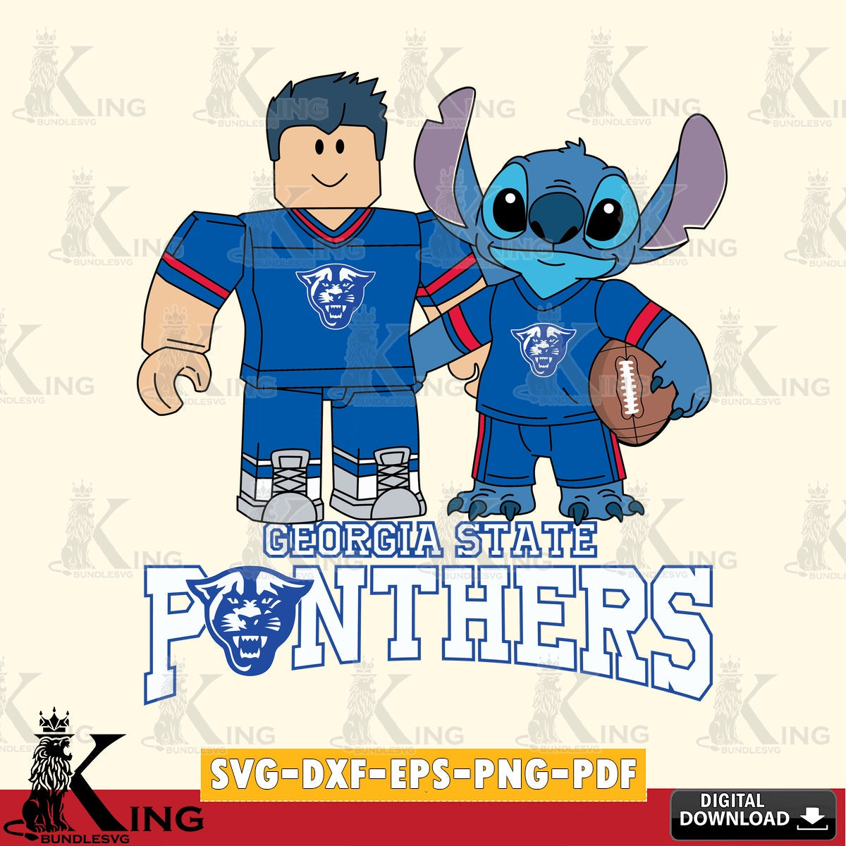Georgia State Panthers Roblox & Stitch Football SVG file , NCAA Cricut,  File cut , Digital Download , PDF File
