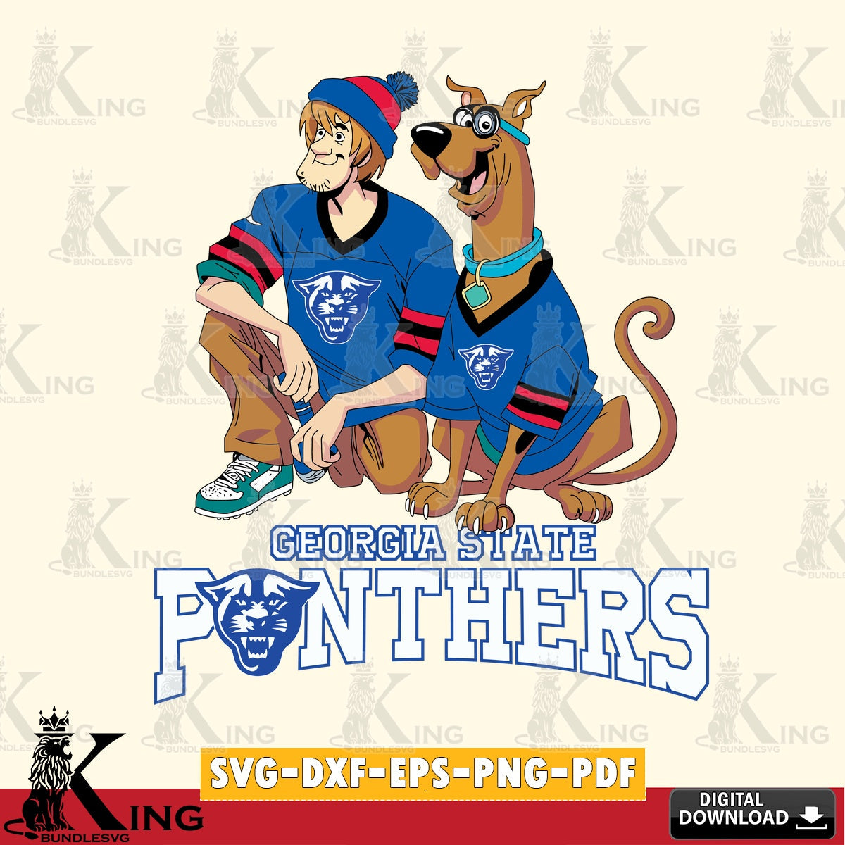 Unique artwork depicting Georgia State Panthers Shaggy and Scooby Doo football, crafting file for iron-on transfer and vinyl