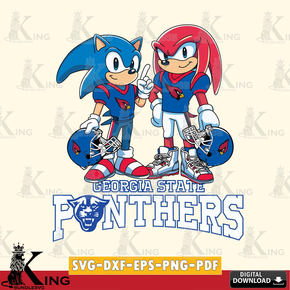 Eye-catching graphic of Georgia State Panthers Sonic and Knuckles Football, a digital download for Cricut Maker and paper crafts.
