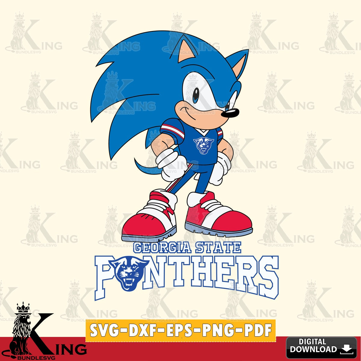 Stylish representation of Georgia State Panthers Sonic Football Star Mascot SVG PNG files perfect for Cricut and Silhouette