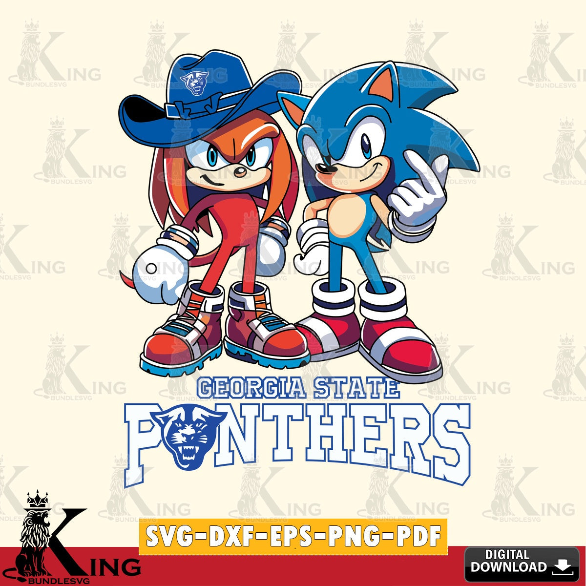 Artistic drawing of Georgia State Panthers Sonic & Knuckles football mascot, high-quality vector for DIY scrapbooking and home