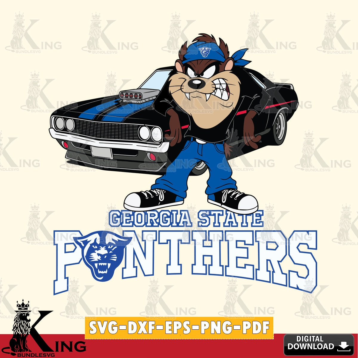 Georgia State Panthers Taz Racing Car SVG file, Cut file  , Digital Download , Instant Download, Taz svg, NCAA svg