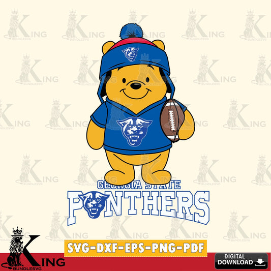 Stylish representation of Georgia State Panthers Winnie the Pooh football player, high-quality vector for DIY scrapbooking and