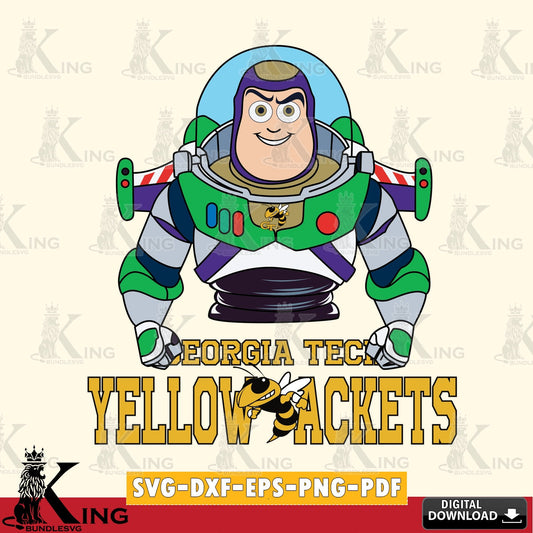 Creative design featuring Georgia Tech Yellow Jackets Buzz Lightyear Football, versatile clip art for stickers, decals, and mugs