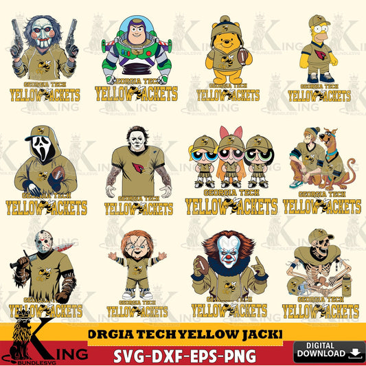 Jumbo collection of Georgia Tech Yellow Jackets cartoon football NCAA bundle digital clipart compatible with laser engraving and